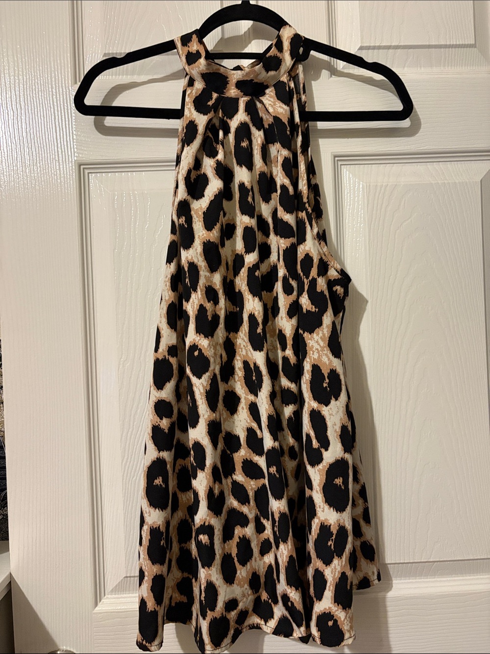 SHEIN Leopard Print Halter Neck Blouse in Black and Tan